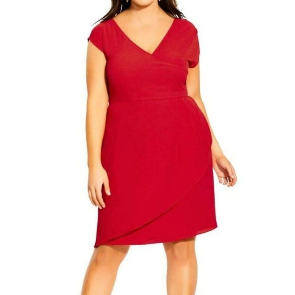 City Chic Red Sleeveless Faux Wrap Mini Dress Plus Size 24 NWT